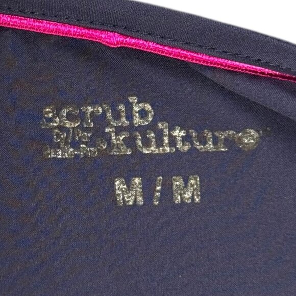 Scrub Kulture Womens Medium Purple Pink Trim V Neck Scrub Top Uniform Pockets - Picture 9 of 9